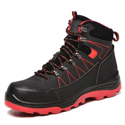 Bertram Comfortable High Top Steel Toe Work Boots Black/Red
