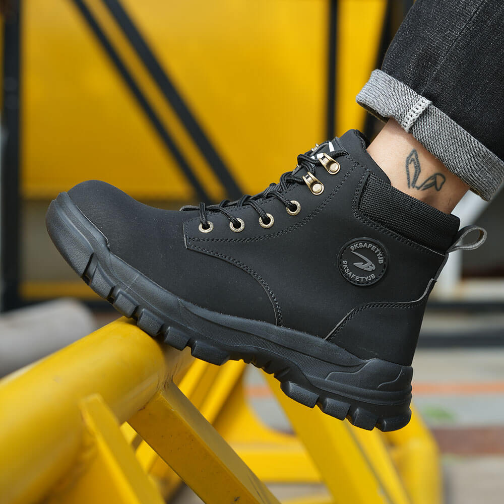 Corey Comfortable Non Slip Steel Toe Work Boots Black Twinkle Amber