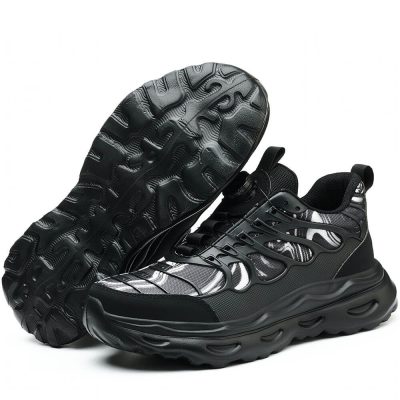 Aubrey Steel Toe Knob-Lacing Durable Comfortable Work Shoes Black - Image 6