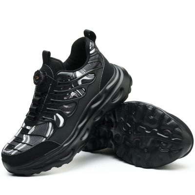 Aubrey Steel Toe Knob-Lacing Durable Comfortable Work Shoes Black - Image 7