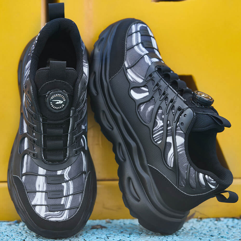 Aubrey Steel Toe Knob-Lacing Durable Comfortable Work Shoes Black - Image 8