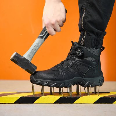 Anders High-Top Twist Lace Non-Slip Lightweight Steel Toe Boots Black