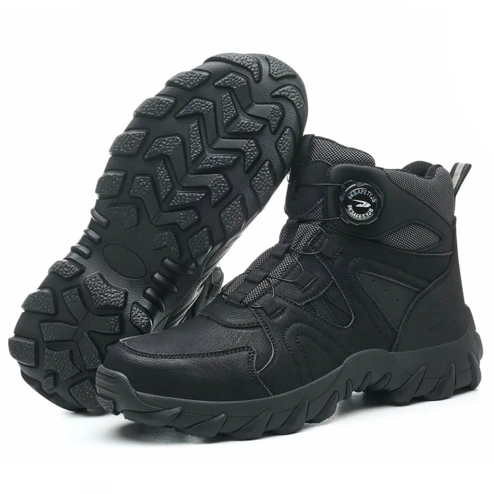 Anders High-Top Twist Lace Non-Slip Lightweight Steel Toe Boots Black