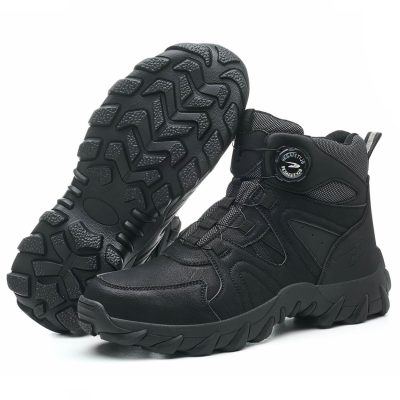Anders High-Top Twist Lace Non-Slip Lightweight Steel Toe Boots Black - Image 8