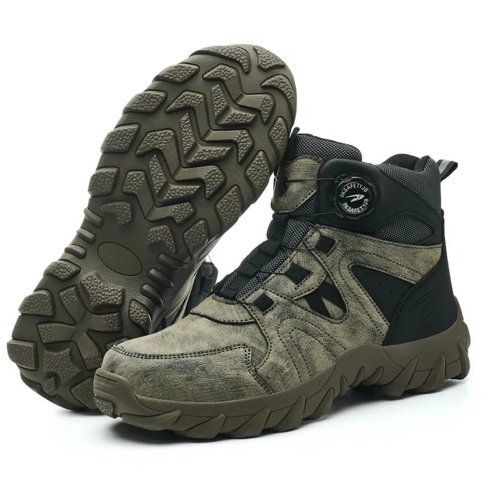 Anders High-Top Twist Lace Non-Slip Lightweight Steel Toe Boots Black