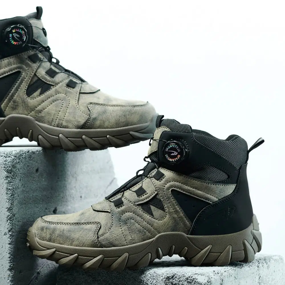 Anders High-Top Twist Lace Non-Slip Lightweight Steel Toe Boots Black