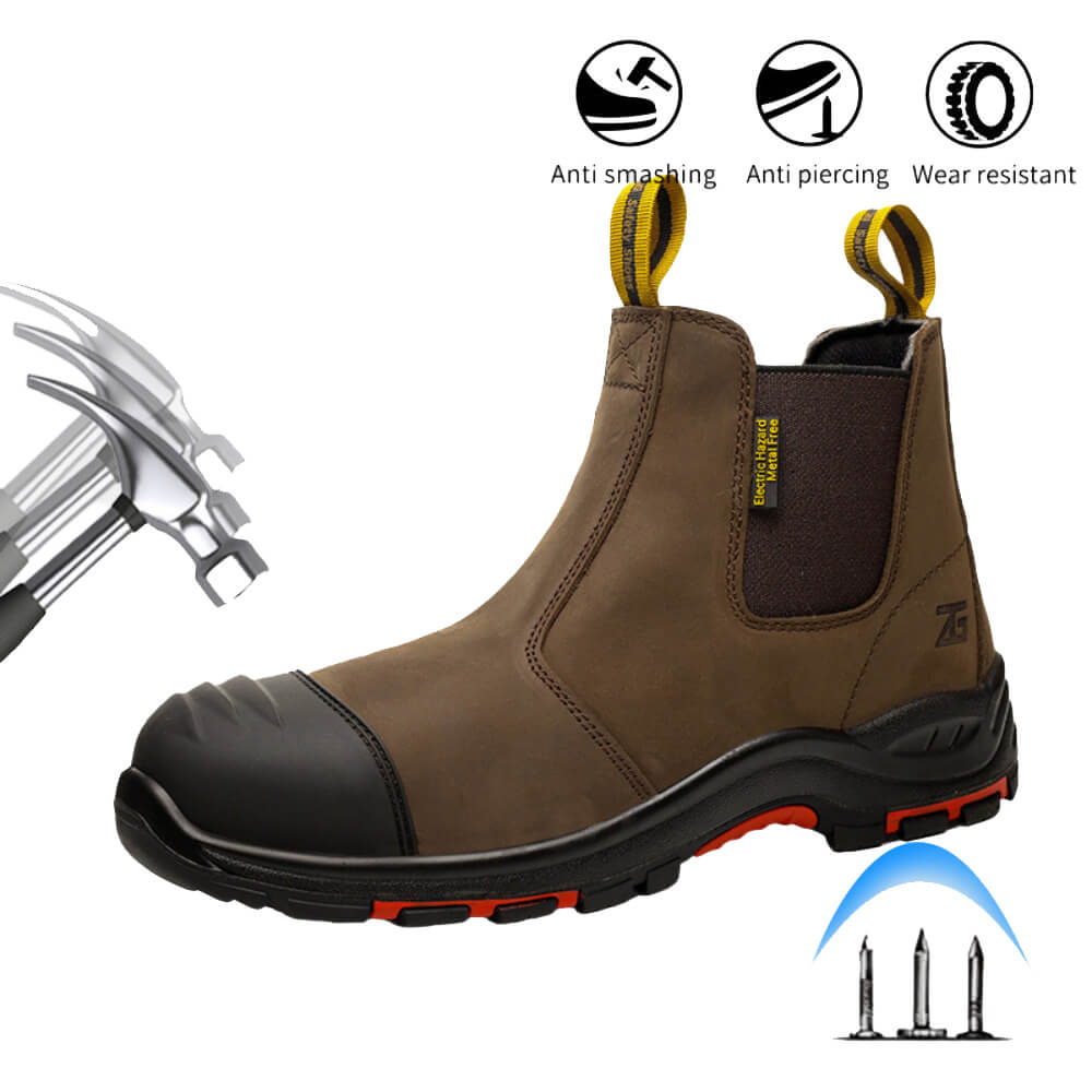 Men's Comfortable Slip-On Composite Toe Work Boots Dark Brown - Image 2