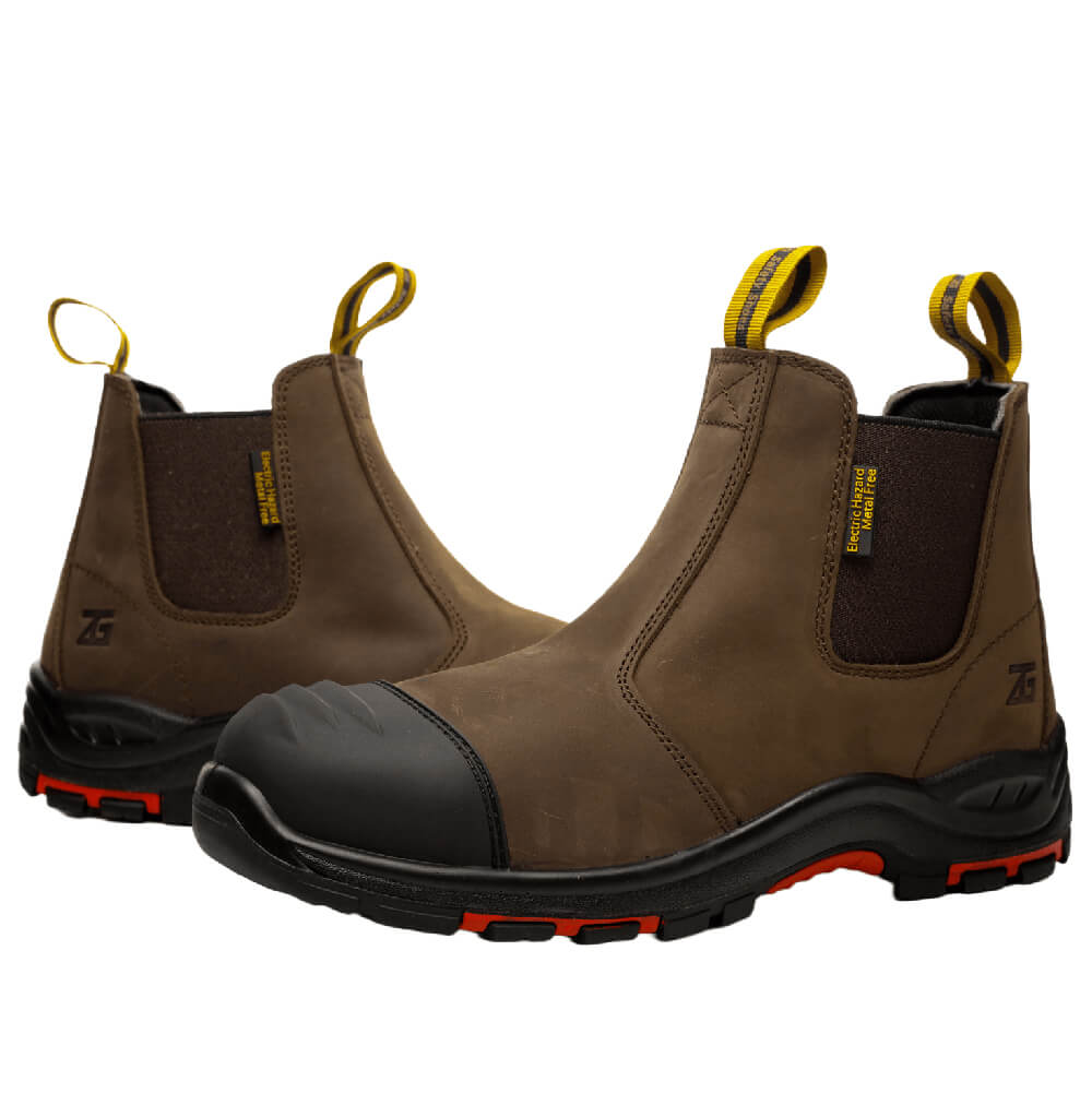Men's Comfortable Slip-On Composite Toe Work Boots Dark Brown - Image 6