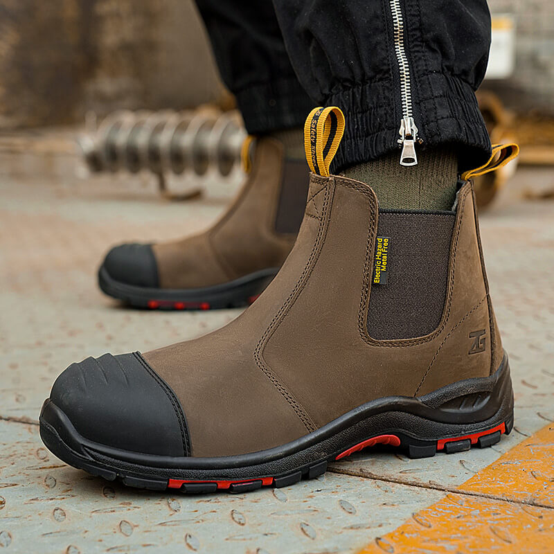Men's Comfortable Slip-On Composite Toe Work Boots Dark Brown - Image 7