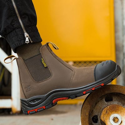 Men's Comfortable Slip-On Composite Toe Work Boots Dark Brown - Image 8