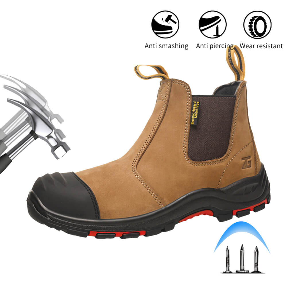 Men's Slip-On Comp Toe Work Boots Light Brown - Image 2
