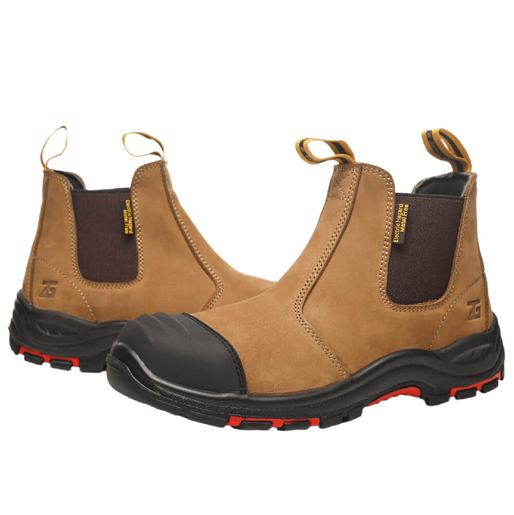 Men's Slip-On Comp Toe Work Boots Light Brown - Image 6