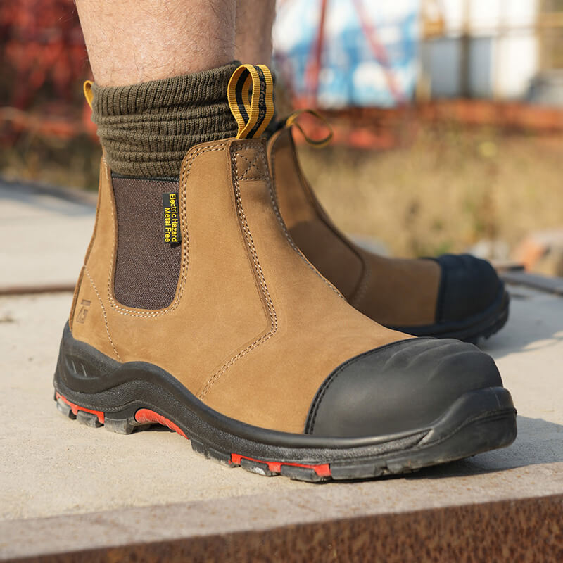 Men's Slip-On Comp Toe Work Boots Light Brown - Image 8