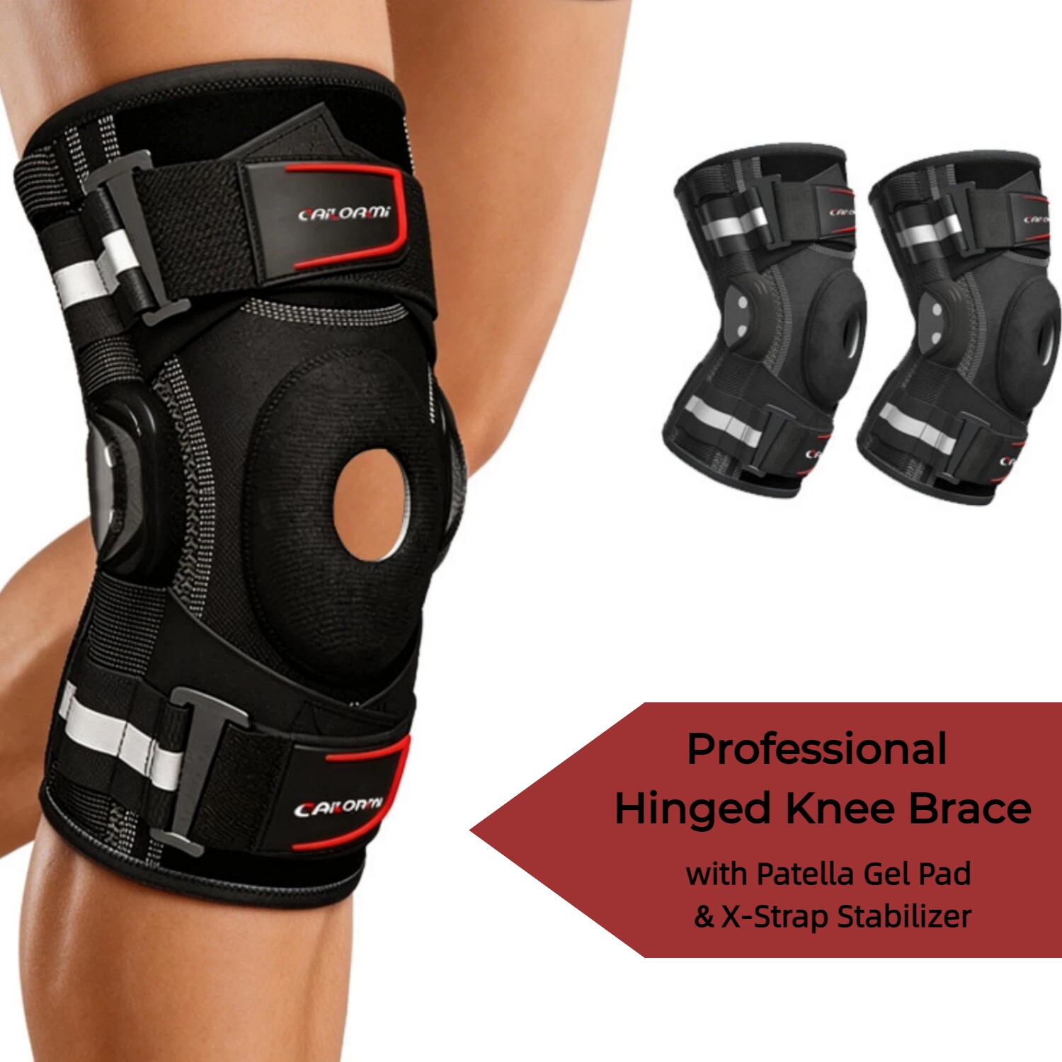 Professional Hinged Knee Brace with Patella Gel Pad & X-Strap Stabilizer