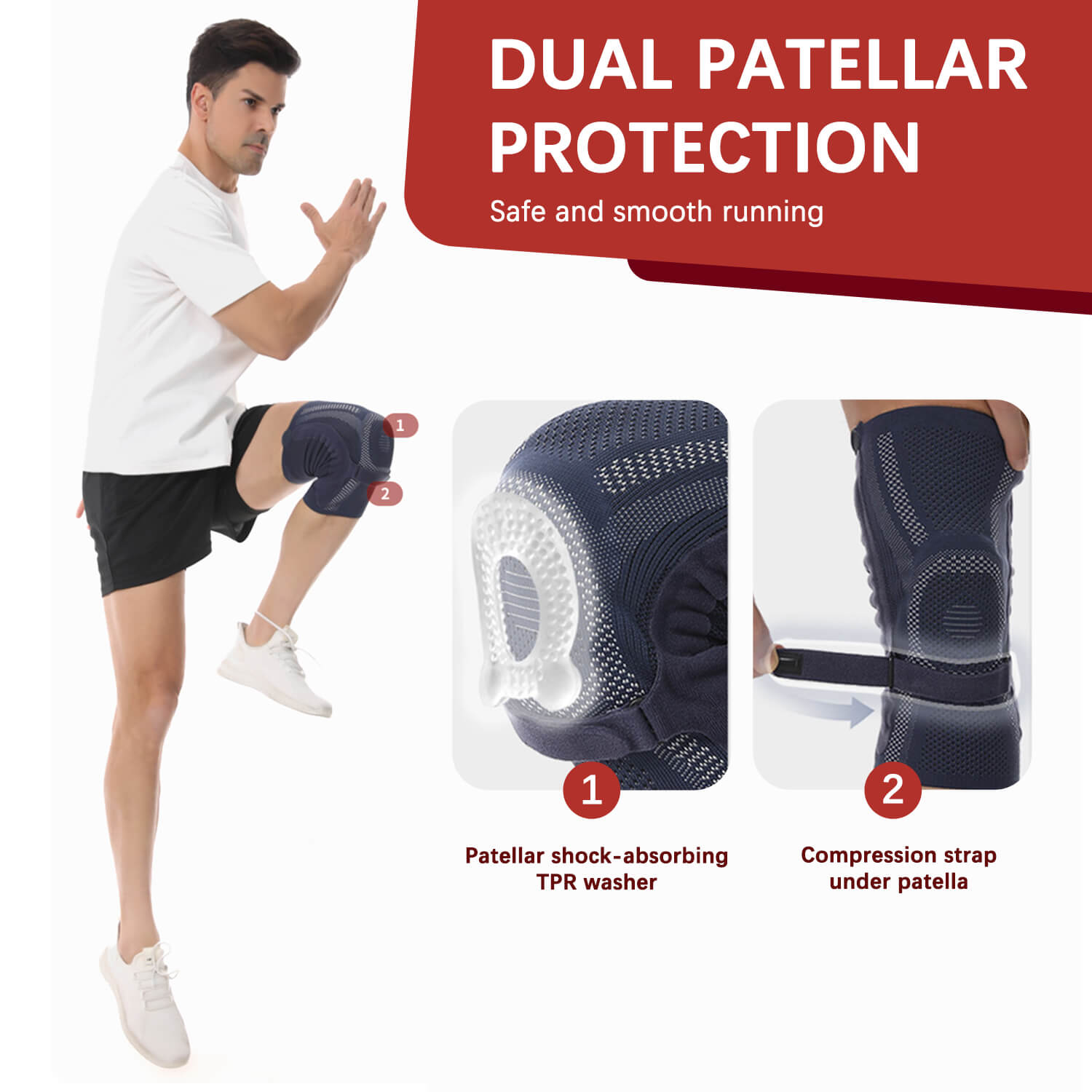 Dual Stabilizer Knee Brace with Patella Gel Pad & Adjustable Straps - Image 3