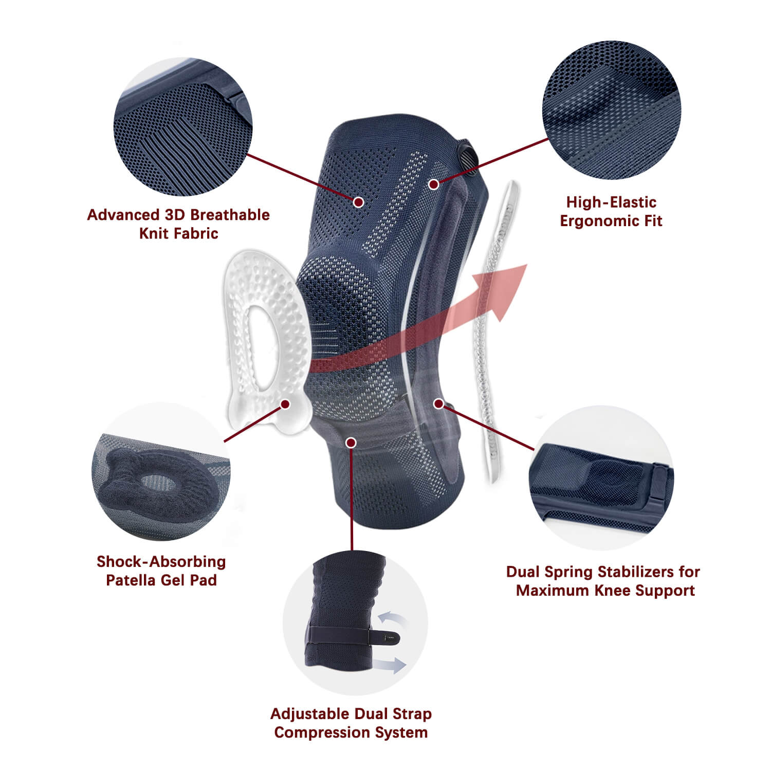 Dual Stabilizer Knee Brace with Patella Gel Pad & Adjustable Straps - Image 2