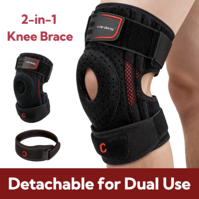 2-in-1 Knee Brace with Side Stabilizers & Patellar Tendon Knee Strap for Pain Relief & Recovery