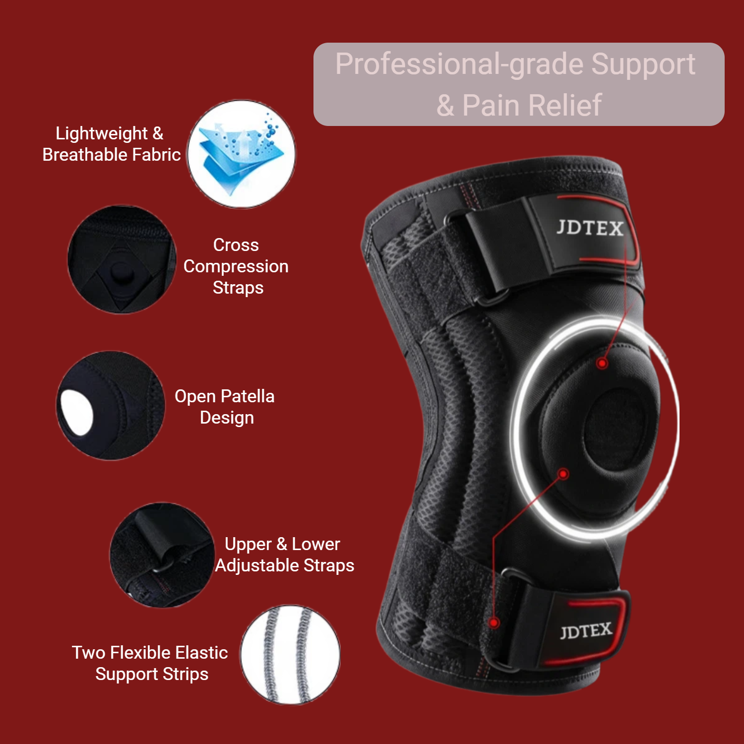 Advanced Knee Support Brace with Patella Gel Pad & Dual Side Stabilizers -For Pain Relief - Image 2