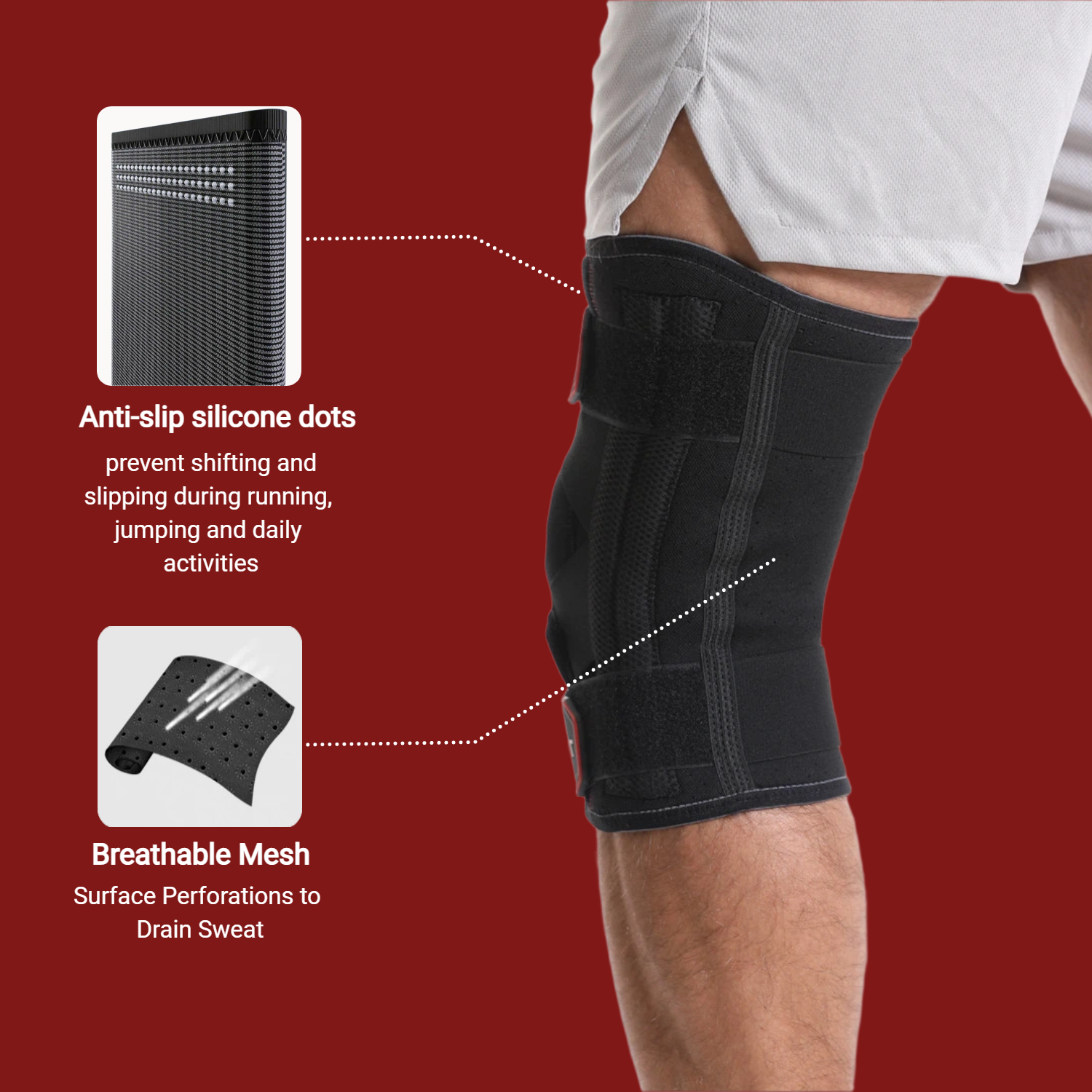 Advanced Knee Support Brace with Patella Gel Pad & Dual Side Stabilizers -For Pain Relief - Image 8