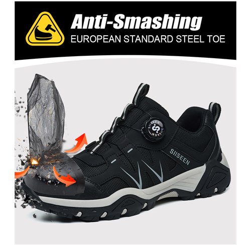 Steel toe protection detail for black work sneaker