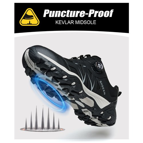 Kevlar puncture-resistant midsole detail for black work shoe
