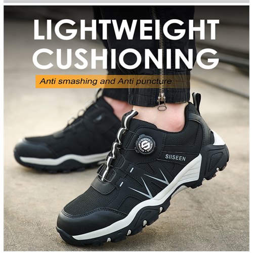 Lightweight cushioning steel toe work shoe detail