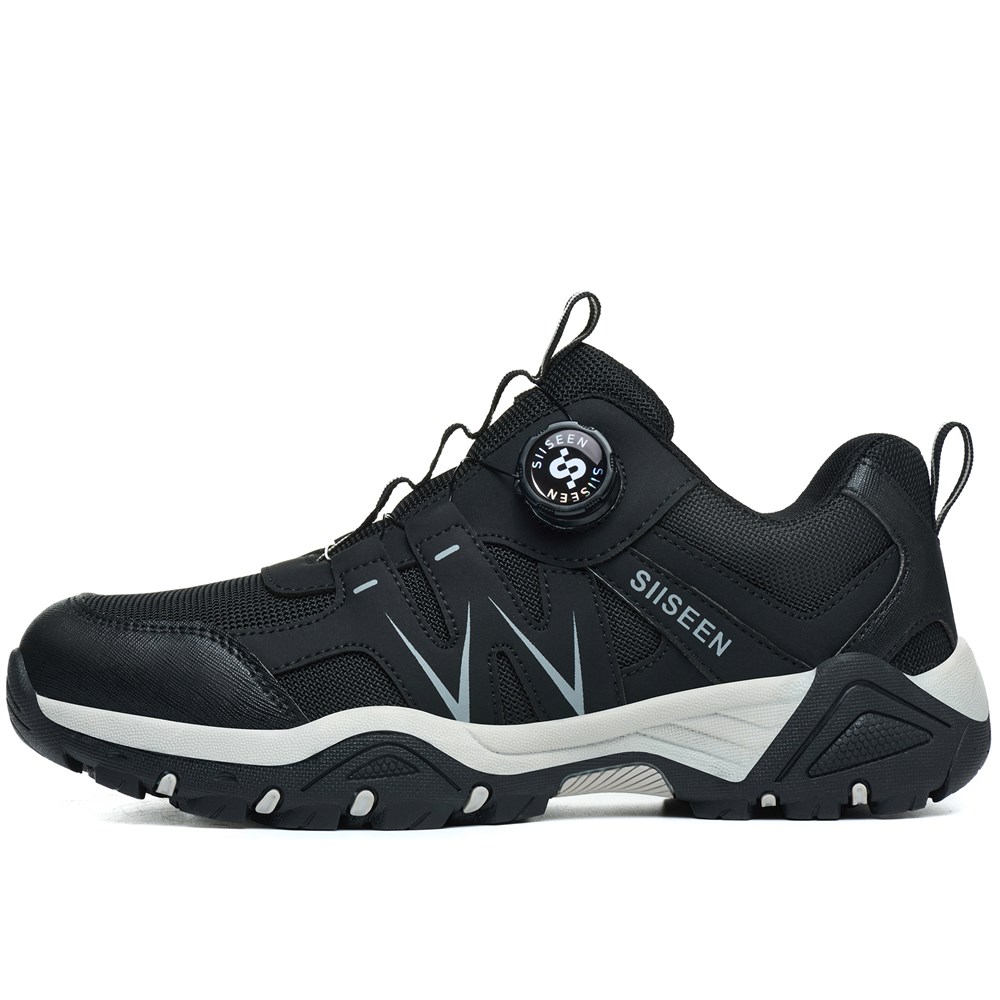 Black slip resistant steel toe work sneaker side profile