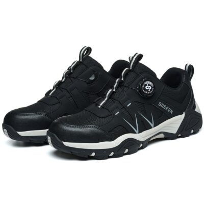 Pair of black steel toe work sneakers