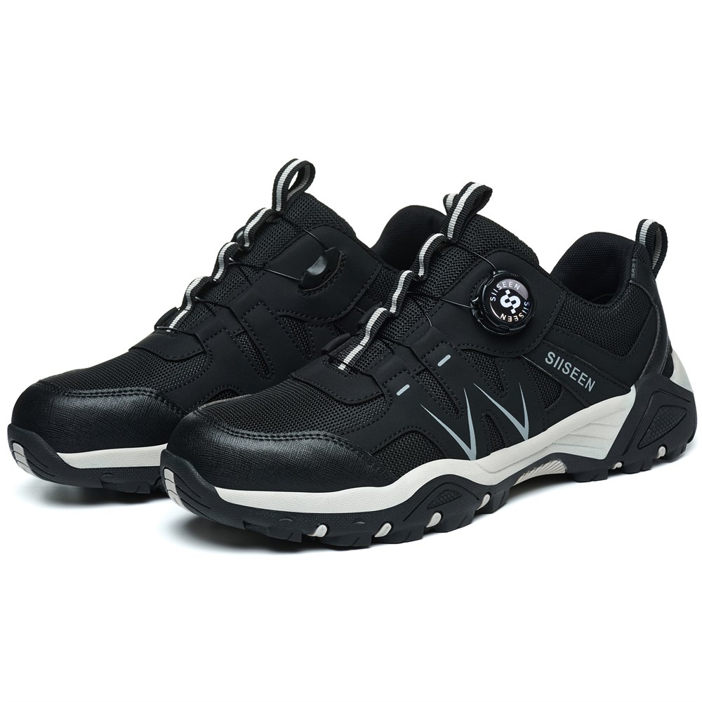 Pair of black steel toe work sneakers