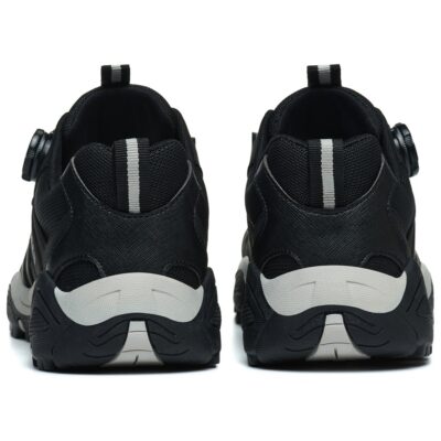 Rear view of black steel toe work shoes