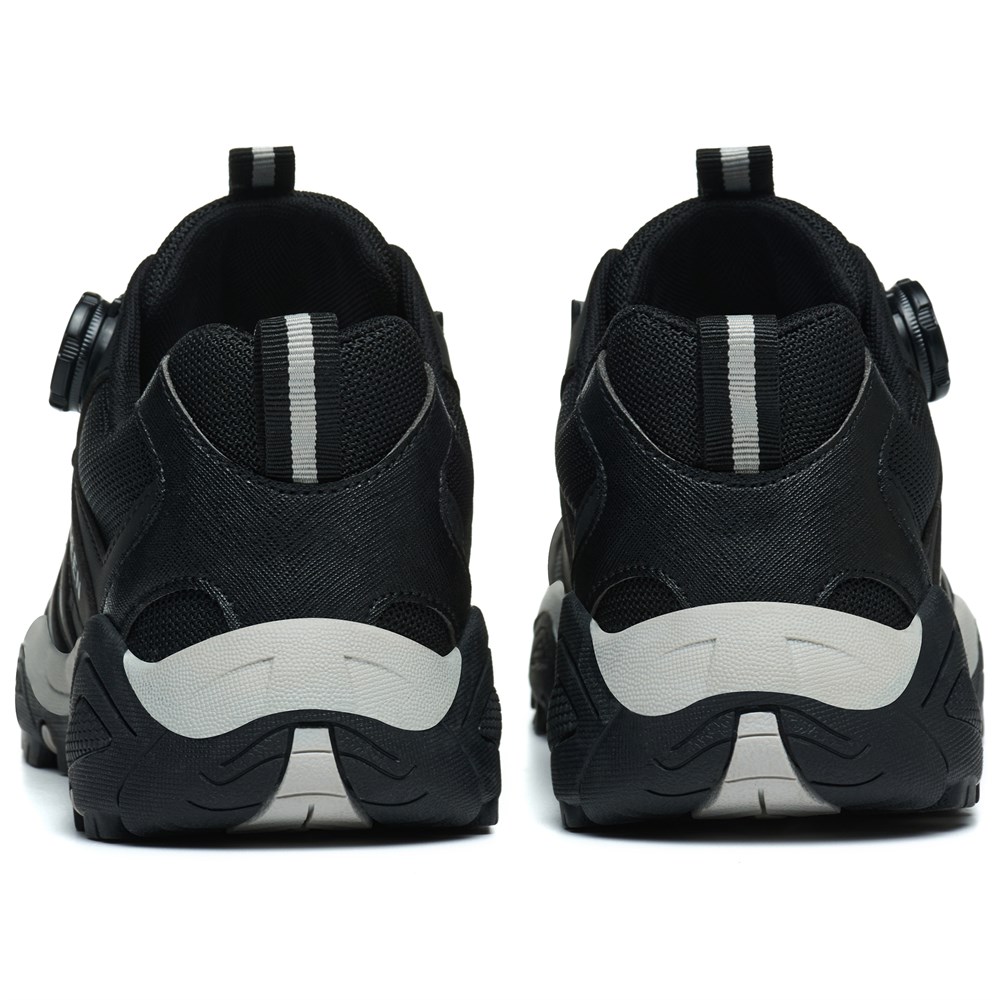 Rear view of black steel toe work shoes