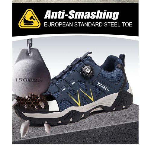 Steel toe protection detail for blue work sneaker