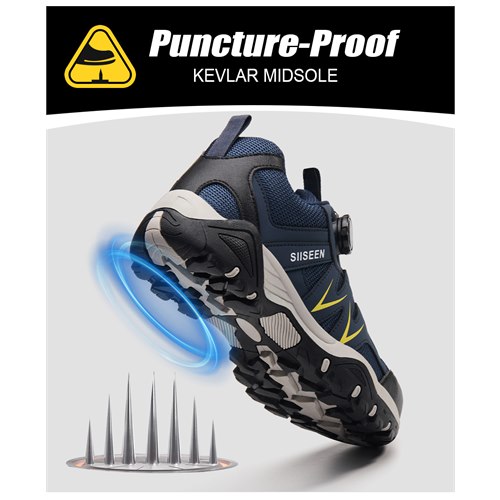 Kevlar puncture-resistant midsole detail for blue work shoe