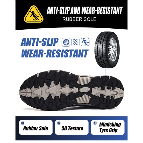 Anti-slip and wear-resistant rubber outsole detail