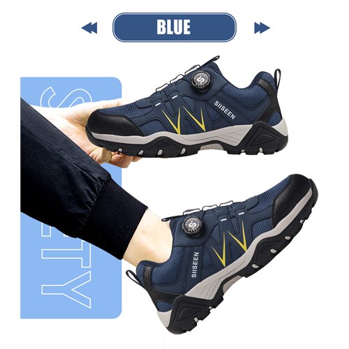 Blue dial lacing work sneaker easy on and off detail
