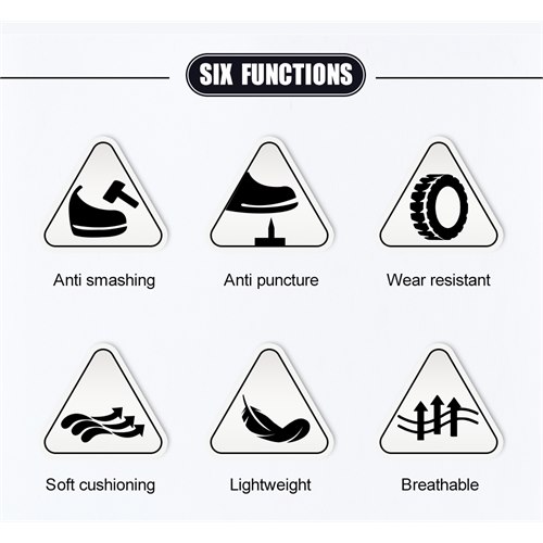 Six function safety work shoe feature icons