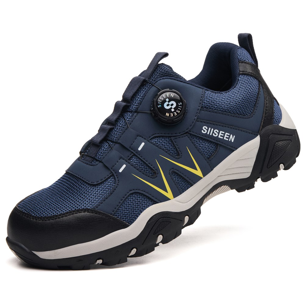 Blue steel toe safety shoe front angled view