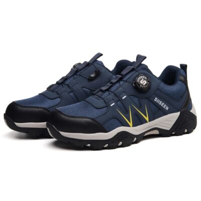 Pair of blue steel toe work sneakers