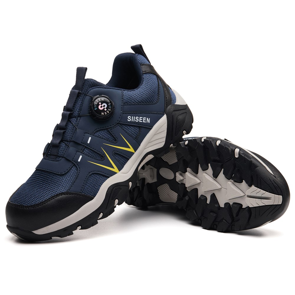 Blue steel toe work shoe pair with outsole view