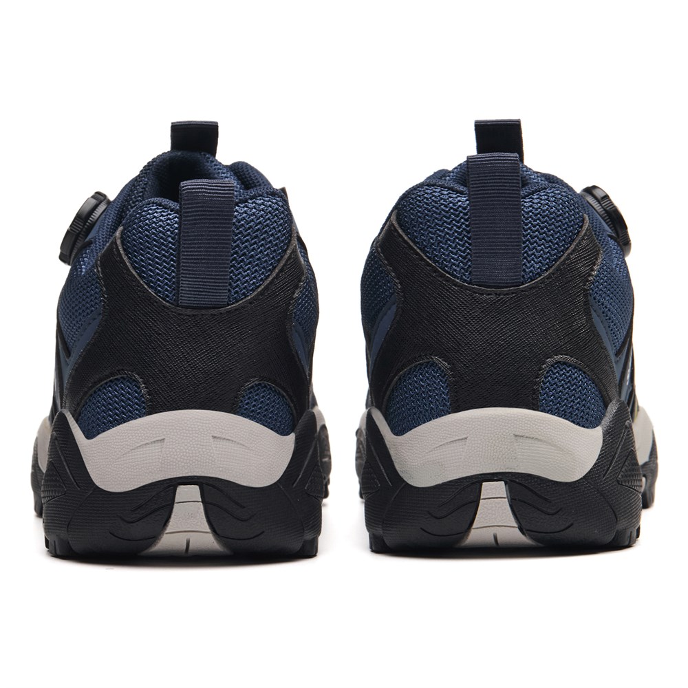Rear view of blue steel toe work shoes