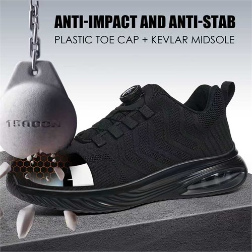 Protective toe cap and Kevlar midsole safety work shoe detail