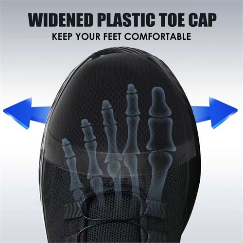Widened composite toe cap for black safety work shoe