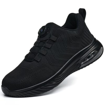 Black safety work sneaker angled product view