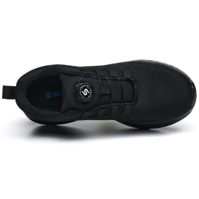 Top view of black composite toe work shoe with dial lacing