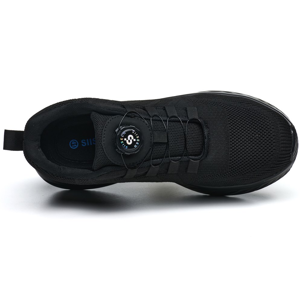 Top view of black composite toe work shoe with dial lacing