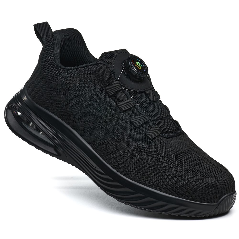 Angled view of black composite toe safety sneaker