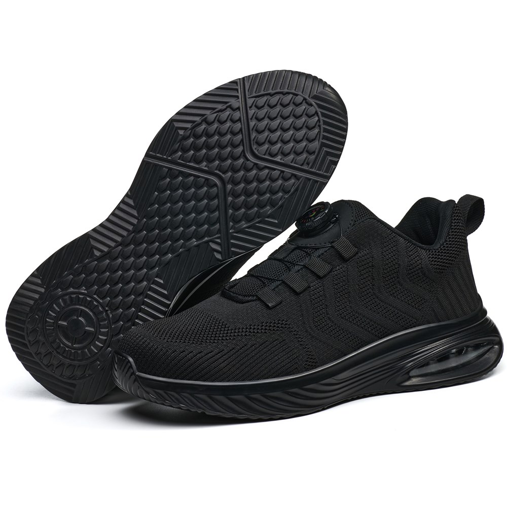 Black composite toe work shoe pair with outsole view
