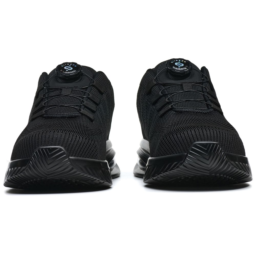Front view of black composite toe work shoes