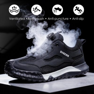 Large Mesh Breathable Steel Toe Work Shoes Black view 8