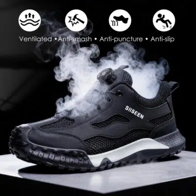 Large Mesh Breathable Steel Toe Work Shoes Black view 8